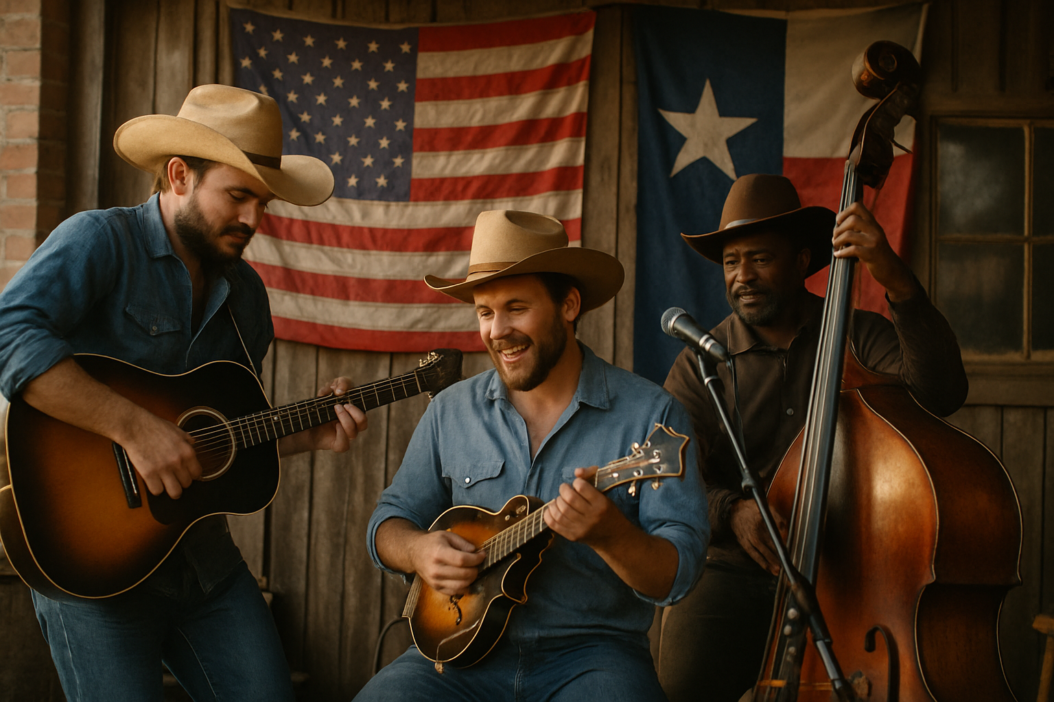 Candid moment of local musicians performing in Texas
