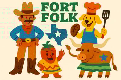 Illustration of colorful Texas characters from Fort Folk